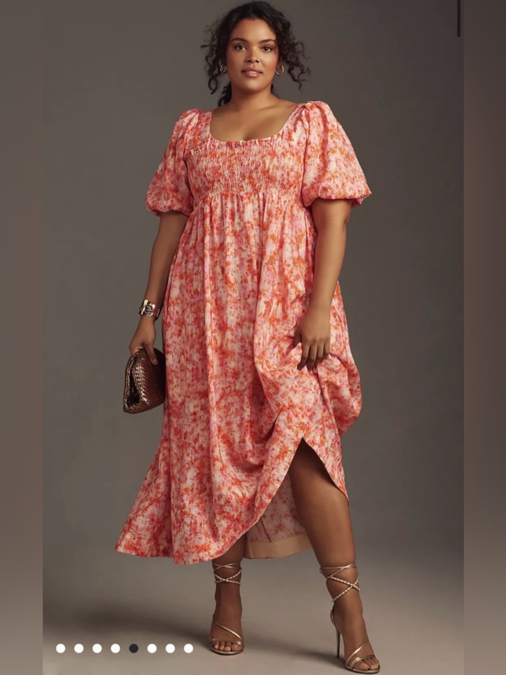 NWT Anthropologie short Sleeve Smocked Babydoll Midi Dress